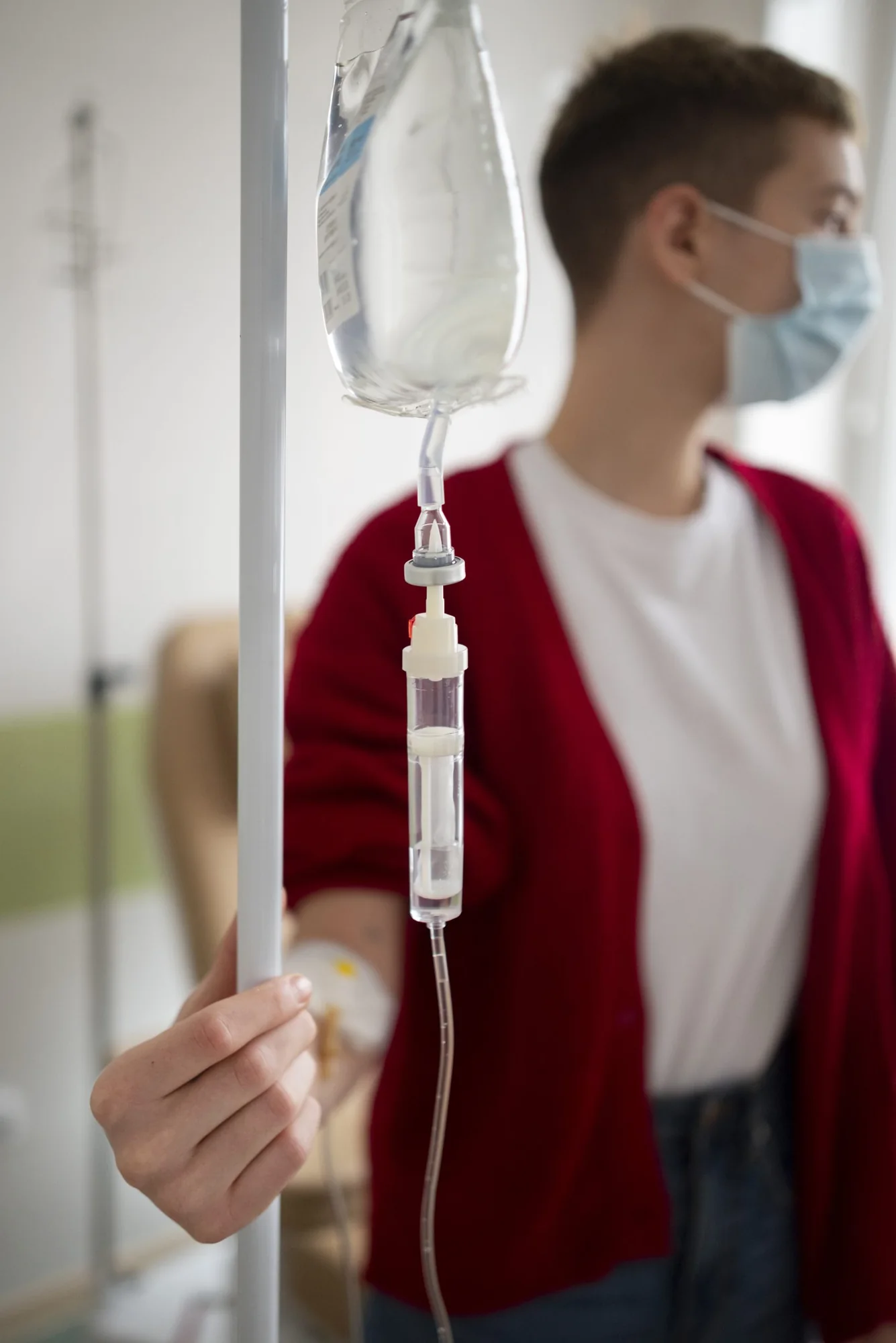 A patient resting comfortably during an intravenous infusion